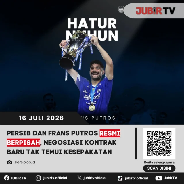 🔵 Persib Bandung kembali melepas salah satu pilar bertahannya. Frans Putros resmi berpisah dengan Maung Bandung setelah negosiasi perpanjangan kontrak tidak mencapai kesepakatan. Meski hanya semusim, bek Timnas Irak itu turut berperan dalam perjalanan bersejarah Persib meraih gelar juara Super League 2025/2026. 

Manajemen Persib menyampaikan apresiasi atas dedikasi dan profesionalisme Frans Putros selama membela Maung Bandung. Kini, sang pemain berstatus bebas transfer dan siap membuka lembaran baru dalam kariernya.

📌 𝐈𝐧𝐟𝐨 𝐥𝐞𝐧𝐠𝐤𝐚𝐩𝐧𝐲𝐚 𝐜𝐞𝐤 𝐝𝐢 𝐬𝐭𝐨𝐫𝐲 & 𝐬𝐨𝐫𝐨𝐭𝐚𝐧

#jubirtv #jubirtvnewscom #persib #fransputros #maungbandung #liga1 #transferpemain #bobotoh #sepakbola #olahraga