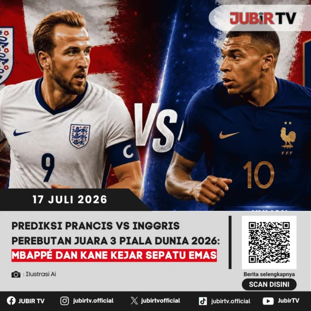 ⚽ Bukan sekadar perebutan juara 3! Duel Prancis vs Inggris juga jadi panggung adu tajam Kylian Mbappe dan Harry Kane dalam perburuan Sepatu Emas Piala Dunia 2026. Siapa yang bakal menutup turnamen dengan senyum?

📌 𝐈𝐧𝐟𝐨 𝐥𝐞𝐧𝐠𝐤𝐚𝐩𝐧𝐲𝐚 𝐜𝐞𝐤 𝐝𝐢 𝐬𝐭𝐨𝐫𝐲 & 𝐬𝐨𝐫𝐨𝐭𝐚𝐧

#jubirtv #jubirtvnewscom #pialadunia2026 #prancis #inggris #mbappe #harrykane #sepatuemas #sepakbola #prediksibola