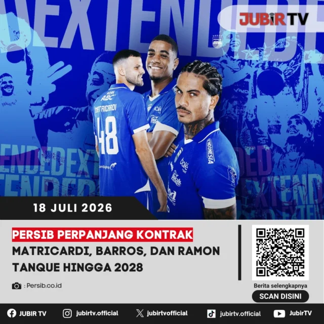 💙 Kabar baik untuk Bobotoh! Persib resmi mengamankan tiga pilar asingnya dengan memperpanjang kontrak Patricio Matricardi, Uilliam Barros, dan Ramon Tanque hingga 2028. Langkah ini jadi sinyal keseriusan Maung Bandung menjaga kekuatan tim untuk musim-musim mendatang.

📌 𝐈𝐧𝐟𝐨 𝐥𝐞𝐧𝐠𝐤𝐚𝐩𝐧𝐲𝐚 𝐜𝐞𝐤 𝐝𝐢 𝐬𝐭𝐨𝐫𝐲 & 𝐬𝐨𝐫𝐨𝐭𝐚𝐧

#jubirtv #jubirtvnewscom #persib #persibbandung #bobotoh #matricardi #uilliambarros #ramontanque #ligaindonesia #sepakbola
