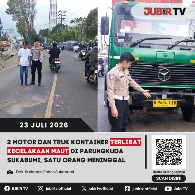 🚨 Kecelakaan maut terjadi di Parungkuda, Kabupaten Sukabumi. Dua sepeda motor dan sebuah truk kontainer terlibat tabrakan yang mengakibatkan satu orang meninggal dunia di lokasi kejadian. Polisi masih melakukan penyelidikan untuk mengungkap penyebab pasti insiden tersebut.

📌 𝐈𝐧𝐟𝐨 𝐥𝐞𝐧𝐠𝐤𝐚𝐩𝐧𝐲𝐚 𝐜𝐞𝐤 𝐝𝐢 𝐬𝐭𝐨𝐫𝐲 & 𝐬𝐨𝐫𝐨𝐭𝐚𝐧

#jubirtv #jubirtvnewscom #parungkuda #kabupatensukabumi #kecelakaan #lakalantas #trukkontainer #beritasukabumi #jawabarat #peristiwa