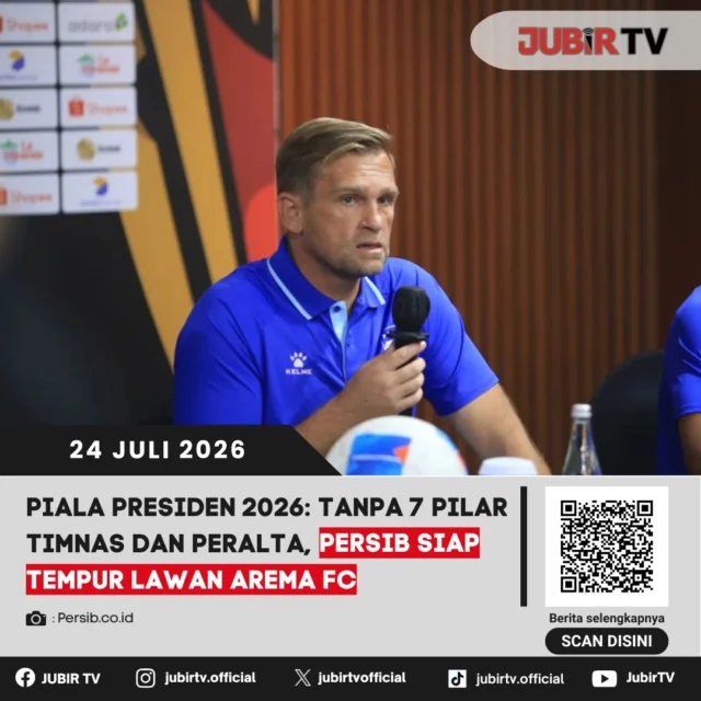 ⚽ Persib Bandung siap mengawali perjuangan di Piala Presiden 2026 menghadapi Arema FC. Meski tanpa tujuh pilar Timnas Indonesia dan Mariano Peralta, Maung Bandung tetap optimistis meraih hasil terbaik di laga pembuka.

📌 𝐈𝐧𝐟𝐨 𝐥𝐞𝐧𝐠𝐤𝐚𝐩𝐧𝐲𝐚 𝐜𝐞𝐤 𝐝𝐢 𝐬𝐭𝐨𝐫𝐲 & 𝐬𝐨𝐫𝐨𝐭𝐚𝐧

#jubirtv #jubirtvnewscom #persib #persibbandung #bobotoh #pialapresiden2026 #aremafc #maungbandung #ligaindonesia #sepakbola