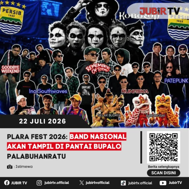 🎶 Siap seru-seruan di Palabuhanratu? PLARA Fest 2026 bakal menghadirkan deretan band nasional di Pantai Bupalo. Festival ini siap menjadi magnet hiburan sekaligus mendongkrak pariwisata pesisir Sukabumi. Jangan sampai ketinggalan jadwal dan line up-nya!

📌 𝐈𝐧𝐟𝐨 𝐥𝐞𝐧𝐠𝐤𝐚𝐩𝐧𝐲𝐚 𝐜𝐞𝐤 𝐝𝐢 𝐬𝐭𝐨𝐫𝐲 & 𝐬𝐨𝐫𝐨𝐭𝐚𝐧

#jubirtv #jubirtvnewscom #plarafest2026 #palabuhanratu #kabupatensukabumi #festivalmusik #pantaibupalo #wisatasukabumi #bandnasional #beritasukabumi