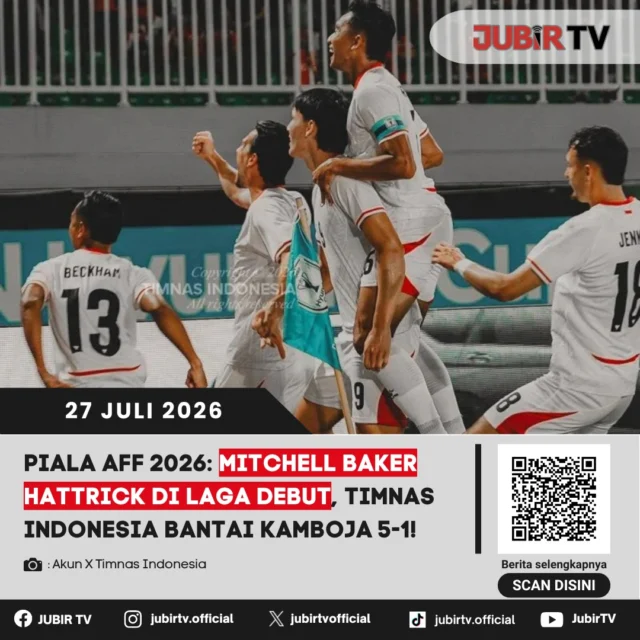 Debut sempurna Timnas Indonesia di Piala AFF 2026! Mitchell Baker langsung mencuri perhatian dengan mencetak hattrick saat Garuda membantai Kamboja 5-1. Kemenangan meyakinkan ini menjadi modal berharga untuk menghadapi laga berikutnya di fase grup.

📌 𝐈𝐧𝐟𝐨 𝐥𝐞𝐧𝐠𝐤𝐚𝐩𝐧𝐲𝐚 𝐜𝐞𝐤 𝐝𝐢 𝐬𝐭𝐨𝐫𝐲 & 𝐬𝐨𝐫𝐨𝐭𝐚𝐧

#jubirtv #jubirtvnewscom #timnasindonesia #pialaaff2026 #garuda #mitchellbaker #kamboja #aseanchampionship #sepakbola