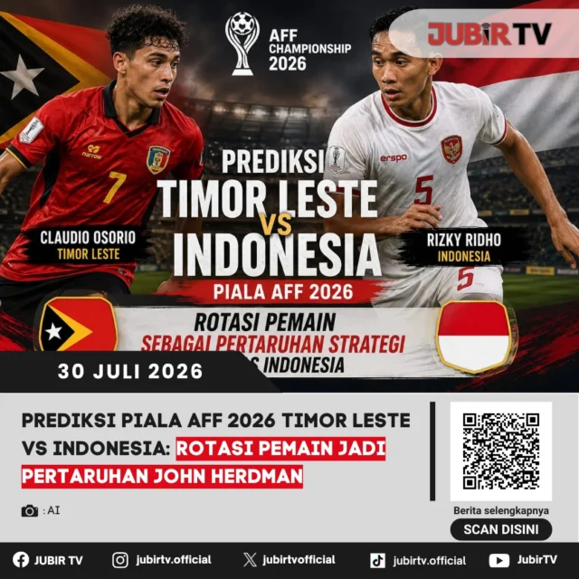Timnas Indonesia kembali menghadapi laga penting di Piala AFF 2026 saat bertemu Timor Leste. Pelatih John Herdman diprediksi melakukan rotasi pemain untuk menjaga kebugaran skuad tanpa mengurangi peluang Garuda meraih kemenangan kedua di fase grup. Meski diunggulkan, Indonesia diingatkan untuk tidak meremehkan perkembangan permainan Timor Leste.

📌 𝐈𝐧𝐟𝐨 𝐥𝐞𝐧𝐠𝐤𝐚𝐩𝐧𝐲𝐚 𝐜𝐞𝐤 𝐝𝐢 𝐬𝐭𝐨𝐫𝐲 & 𝐬𝐨𝐫𝐨𝐭𝐚𝐧

#jubirtv #jubirtvnewscom #timnasindonesia #pialaaff2026 #timorleste #johnherdman #garuda #sepakbola #beritaolahraga