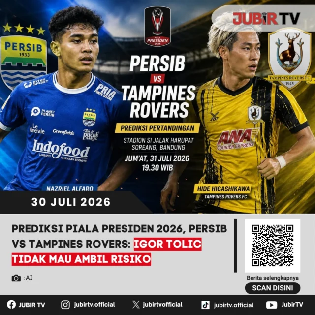 ⚽ Persib Bandung berpeluang mengamankan posisi puncak Grup A saat menghadapi Tampines Rovers di Piala Presiden 2026. Meski memburu hasil terbaik, pelatih Igor Tolic menegaskan tidak ingin mengambil risiko terhadap kondisi pemain dengan jadwal yang padat. Rotasi skuad diprediksi kembali menjadi pilihan demi menjaga kebugaran tim jelang kompetisi resmi.

📌 𝐈𝐧𝐟𝐨 𝐥𝐞𝐧𝐠𝐤𝐚𝐩𝐧𝐲𝐚 𝐜𝐞𝐤 𝐝𝐢 𝐬𝐭𝐨𝐫𝐲 & 𝐬𝐨𝐫𝐨𝐭𝐚𝐧

#jubirtv #jubirtvnewscom #persib #persibbandung #bobotoh #pialapresiden2026 #tampinesrovers #igortolic #maungbandung #sepakbola
