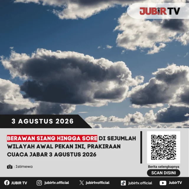 🌤️ Awal pekan di Jawa Barat diprakirakan didominasi cuaca berawan sejak siang hingga sore hari di sejumlah wilayah. Meski begitu, masyarakat tetap diimbau mewaspadai potensi perubahan cuaca lokal dan memperbarui informasi prakiraan sebelum beraktivitas, terutama bagi yang memiliki agenda di luar ruangan.

📌 𝐈𝐧𝐟𝐨 𝐥𝐞𝐧𝐠𝐤𝐚𝐩𝐧𝐲𝐚 𝐜𝐞𝐤 𝐝𝐢 𝐬𝐭𝐨𝐫𝐲 & 𝐬𝐨𝐫𝐨𝐭𝐚𝐧

#jubirtv #jubirtvnewscom #cuaca #prakiraancuaca #bmkg #jawabarat #infocuaca #beritajabar #beritasukabumi #sukabumi