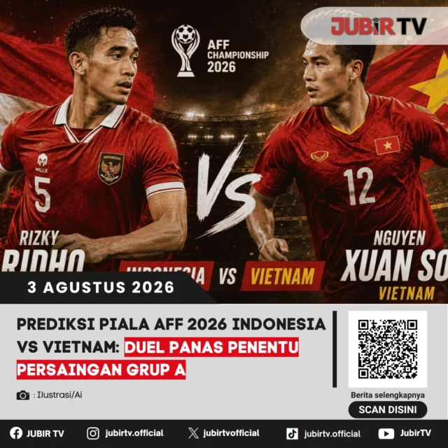 🔥 Laga paling dinanti di Grup A Piala AFF 2026 akhirnya tiba! Timnas Indonesia akan menghadapi Vietnam dalam duel yang diprediksi menjadi penentu persaingan menuju semifinal. Garuda datang dengan modal dua kemenangan beruntun, sementara Vietnam juga mengincar hasil maksimal. Siapa yang akan keluar sebagai penguasa Grup A?

📌 𝐈𝐧𝐟𝐨 𝐥𝐞𝐧𝐠𝐤𝐚𝐩𝐧𝐲𝐚 𝐜𝐞𝐤 𝐝𝐢 𝐬𝐭𝐨𝐫𝐲 & 𝐬𝐨𝐫𝐨𝐭𝐚𝐧

#jubirtv #jubirtvnewscom #timnasindonesia #pialaaff2026 #indonesiavsvietnam #garuda #johnherdman #sepakbola #beritaolahraga
