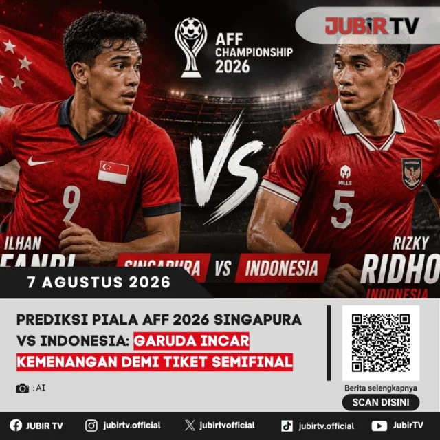 ⚽ Laga hidup mati menanti Timnas Indonesia! Garuda wajib mengalahkan Singapura pada laga terakhir Grup A Piala AFF 2026 demi mengamankan tiket ke babak semifinal. Dengan persaingan yang masih terbuka, duel ini diprediksi berlangsung sengit karena kedua tim sama-sama mengincar tempat di empat besar.

📌 𝐈𝐧𝐟𝐨 𝐥𝐞𝐧𝐠𝐤𝐚𝐩𝐧𝐲𝐚 𝐜𝐞𝐤 𝐝𝐢 𝐬𝐭𝐨𝐫𝐲 & 𝐬𝐨𝐫𝐨𝐭𝐚𝐧

#jubirtv #jubirtvnewscom #timnasindonesia #singapura #pialaaff2026 #garuda #sepakbola #beritaolahraga #timnas #aff2026