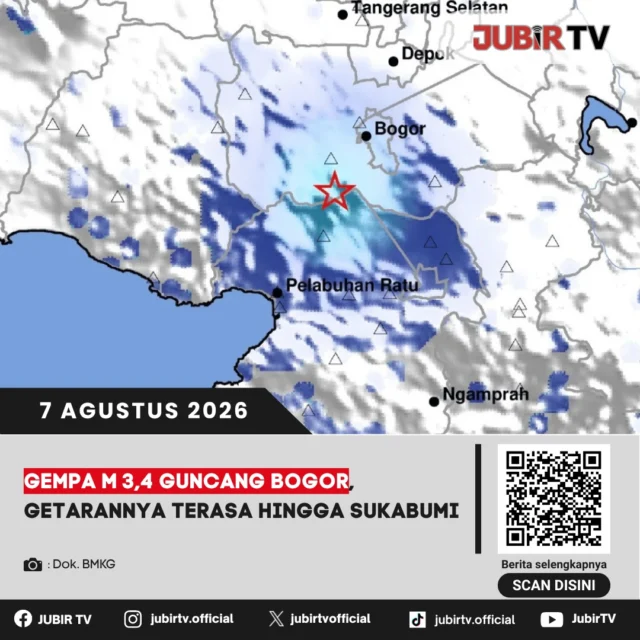 🌍 Gempa bumi berkekuatan Magnitudo 3,4 yang berpusat di wilayah Bogor sempat dirasakan hingga sejumlah daerah di Sukabumi. BMKG memastikan gempa tersebut merupakan gempa dangkal dan tidak berpotensi tsunami. Masyarakat diimbau tetap tenang, tidak mudah terpancing informasi yang belum terverifikasi, serta mengikuti perkembangan dari kanal resmi BMKG.

📌 𝐈𝐧𝐟𝐨 𝐥𝐞𝐧𝐠𝐤𝐚𝐩𝐧𝐲𝐚 𝐜𝐞𝐤 𝐝𝐢 𝐬𝐭𝐨𝐫𝐲 & 𝐬𝐨𝐫𝐨𝐭𝐚𝐧

#jubirtv #jubirtvnewscom #gempa #bmkg #bogor #sukabumi #jawabarat #infogempa #beritasukabumi #cuacajabar
