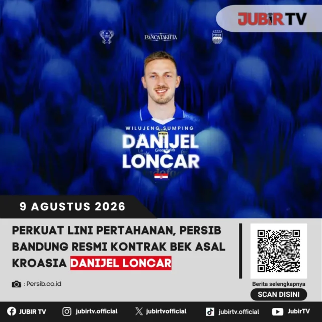 Persib Bandung resmi mengamankan jasa bek tengah asal Kroasia, Danijel Loncar, untuk mengarungi kompetisi musim 2026/2027. Pemain berusia 29 tahun tersebut diikat dengan kontrak berdurasi dua musim sekaligus menjadi amunisi baru bagi tim asuhan Igor Tolic.

Loncar yang memiliki postur tinggi menjulang 189 cm diproyeksikan untuk memperkokoh sekaligus meningkatkan kedalaman skuad Maung Bandung di lini belakang.

📌 𝐈𝐧𝐟𝐨 𝐥𝐞𝐧𝐠𝐤𝐚𝐩𝐧𝐲𝐚 𝐜𝐞𝐤 𝐝𝐢 𝐬𝐭𝐨𝐫𝐲 & 𝐬𝐨𝐫𝐨𝐭𝐚𝐧

#jubirtv #jubirtvnewscom #persib #rekrutananyar #danijelloncar #liga1