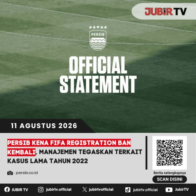 🚨 Persib kembali terkena FIFA Registration Ban!

Maung Bandung kembali masuk daftar larangan registrasi pemain FIFA. Manajemen Persib menegaskan, sanksi kali ini berkaitan dengan kasus lama pada 2022, bukan persoalan baru.

Kasus tersebut berkaitan dengan laporan mantan pelatih Persib, Robert Rene Alberts. Manajemen pun tengah menindaklanjuti persoalan tersebut melalui mekanisme hukum yang berlaku, sementara persiapan Persib menghadapi musim 2026/2027 tetap berjalan.

Apa yang sebenarnya terjadi dan bagaimana langkah manajemen Persib?

📌 𝐈𝐧𝐟𝐨 𝐥𝐞𝐧𝐠𝐤𝐚𝐩𝐧𝐲𝐚 𝐜𝐞𝐤 𝐝𝐢 𝐬𝐭𝐨𝐫𝐲 & 𝐬𝐨𝐫𝐨𝐭𝐚𝐧

#jubirtv #jubirtvnewscom #persib #persibbandung #maungbandung #fifaregistrationban #fifa #robertalberts #sepakbolaindonesia #liga1 #persib2026