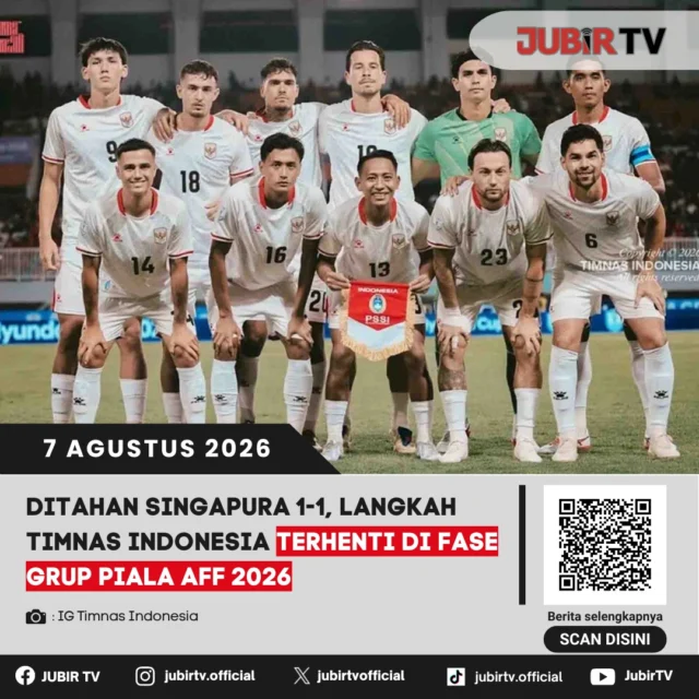 Harapan Timnas Indonesia melaju ke semifinal Piala AFF 2026 akhirnya pupus.

Skuad Garuda hanya mampu bermain imbang 1-1 melawan Singapura pada laga terakhir Grup A. Indonesia sempat unggul lewat gol Ragnar Oratmangoen, namun Singapura berhasil menyamakan kedudukan dan memastikan langkah Garuda terhenti di fase grup.

Hasil ini membuat Indonesia finis di posisi ketiga Grup A, sementara Vietnam dan Singapura melaju ke semifinal.

📌 𝐈𝐧𝐟𝐨 𝐥𝐞𝐧𝐠𝐤𝐚𝐩𝐧𝐲𝐚 𝐜𝐞𝐤 𝐝𝐢 𝐬𝐭𝐨𝐫𝐲 & 𝐬𝐨𝐫𝐨𝐭𝐚𝐧

#jubirtv #jubirtvnewscom #timnasindonesia #pialaaff2026 #aff2026 #indonesia #singapura #sepakbolaindonesia #garuda #beritaolahraga