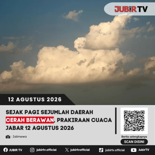🌤️ Mau beraktivitas di luar hari ini? Cek dulu prakiraan cuacanya!

Sejumlah wilayah Jawa Barat diprakirakan cerah berawan sejak pagi pada Rabu (12/8/2026). Namun, potensi hujan masih ada di beberapa daerah pada siang hingga malam hari.

Wilayah mana saja yang berpotensi hujan? 

📌 𝐈𝐧𝐟𝐨 𝐥𝐞𝐧𝐠𝐤𝐚𝐩𝐧𝐲𝐚 𝐜𝐞𝐤 𝐝𝐢 𝐬𝐭𝐨𝐫𝐲 & 𝐬𝐨𝐫𝐨𝐭𝐚𝐧

#jubirtv #jubirtvnewscom #prakiraancuaca #cuacajabar #jawa barat #bmkg #cuacasukabumi #sukabumi #infocuaca #beritasukabumi