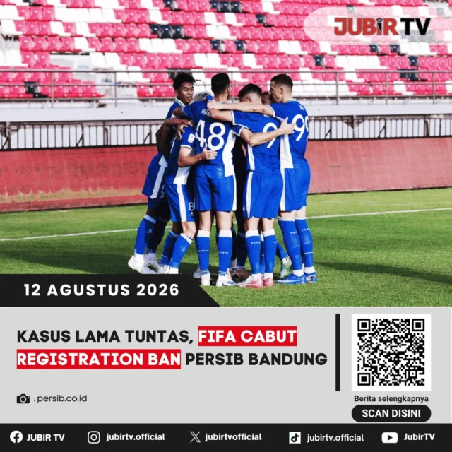 🚨 Kabar baik buat Bobotoh! FIFA resmi mencabut Registration Ban Persib Bandung.

Sanksi larangan registrasi pemain yang sebelumnya berkaitan dengan kasus lama akhirnya dinyatakan tuntas. Dengan dicabutnya sanksi tersebut, Persib kembali bisa melakukan registrasi pemain sesuai ketentuan yang berlaku.

Bagaimana perkembangan kasus lama yang membuat Persib terkena sanksi FIFA?

📌 𝐈𝐧𝐟𝐨 𝐥𝐞𝐧𝐠𝐤𝐚𝐩𝐧𝐲𝐚 𝐜𝐞𝐤 𝐝𝐢 𝐬𝐭𝐨𝐫𝐲 & 𝐬𝐨𝐫𝐨𝐭𝐚𝐧

#jubirtv #jubirtvnewscom #persib #persibbandung #maungbandung #bobotoh #fifa #registrationban #sepakbolaindonesia #liga1 #persib2026