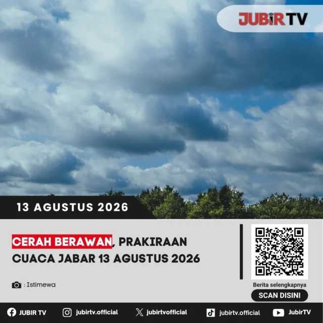 🌤️ Mau beraktivitas di luar hari ini? Jangan lupa cek prakiraan cuacanya!

Jawa Barat diprakirakan cerah berawan pada Kamis (13/8/2026). Namun, hujan masih berpotensi terjadi di sejumlah wilayah pada waktu tertentu.

Wilayah mana saja yang berpotensi hujan?

📌 𝐈𝐧𝐟𝐨 𝐥𝐞𝐧𝐠𝐤𝐚𝐩𝐧𝐲𝐚 𝐜𝐞𝐤 𝐝𝐢 𝐬𝐭𝐨𝐫𝐲 & 𝐬𝐨𝐫𝐨𝐭𝐚𝐧

#jubirtv #jubirtvnewscom #prakiraancuaca #cuacajabar #jawabarat #bmkg #cuacasukabumi #sukabumi #infocuaca #beritasukabumi