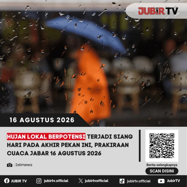 🌤️ Akhir pekan ini mau keluar rumah? Cek prakiraan cuaca Jabar dulu!

Jawa Barat diprakirakan cerah berawan hingga berawan, namun hujan lokal berpotensi terjadi siang hingga malam hari, terutama di wilayah selatan dan pegunungan.

Wilayah mana saja yang berpotensi hujan?

📌 𝐈𝐧𝐟𝐨 𝐥𝐞𝐧𝐠𝐤𝐚𝐩𝐧𝐲𝐚 𝐜𝐞𝐤 𝐝𝐢 𝐬𝐭𝐨𝐫𝐲 & 𝐬𝐨𝐫𝐨𝐭𝐚𝐧

#jubirtv #jubirtvnewscom #prakiraancuaca #cuacajabar #jabar #bmkg #cuacasukabumi #sukabumi #infocuaca #beritasukabumi