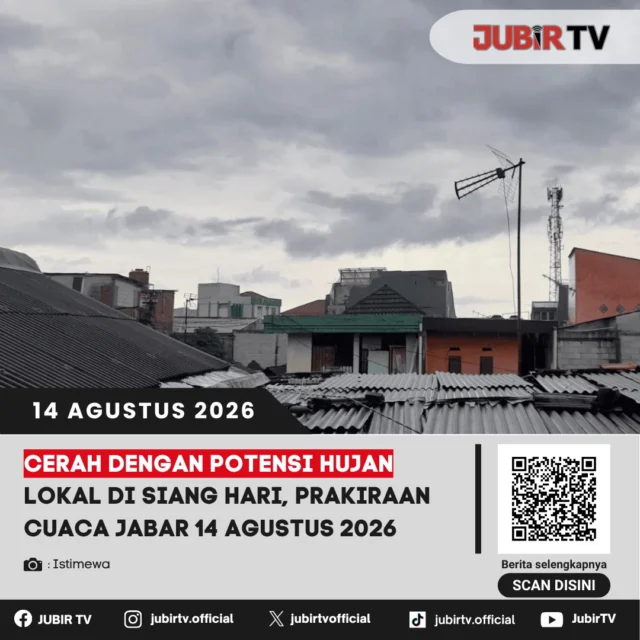 🌤️ Jawa Barat diprakirakan cerah hingga cerah berawan, tapi hujan lokal masih berpotensi turun siang hari.

Prakiraan cuaca Jabar pada Jumat (14/8/2026) perlu jadi perhatian, terutama bagi masyarakat yang beraktivitas di luar rumah.

Wilayah mana saja yang berpotensi hujan?

📌 𝐈𝐧𝐟𝐨 𝐥𝐞𝐧𝐠𝐤𝐚𝐩𝐧𝐲𝐚 𝐜𝐞𝐤 𝐝𝐢 𝐬𝐭𝐨𝐫𝐲 & 𝐬𝐨𝐫𝐨𝐭𝐚𝐧

#jubirtv #jubirtvnewscom #prakiraancuaca #cuacajabar #jawa barat #bmkg #cuacasukabumi #sukabumi #infocuaca #beritasukabumi