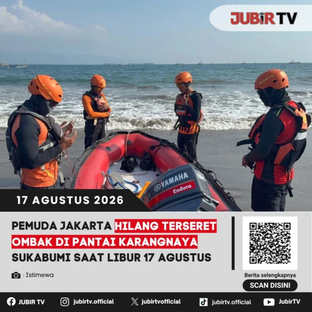🌊 Libur 17 Agustus berujung petaka, pemuda asal Jakarta hilang terseret ombak di Pantai Karangnaya, Sukabumi.

Ahmad Nadif Fadilah (21) diduga terseret gelombang saat berenang bersama tiga rekannya pada Senin (17/8/2026). Tim SAR gabungan langsung melakukan pencarian di sekitar lokasi. 

Bagaimana kronologi dan proses pencariannya?

📌 𝐈𝐧𝐟𝐨 𝐥𝐞𝐧𝐠𝐤𝐚𝐩𝐧𝐲𝐚 𝐜𝐞𝐤 𝐝𝐢 𝐬𝐭𝐨𝐫𝐲 & 𝐬𝐨𝐫𝐨𝐭𝐚𝐧

#jubirtv #jubirtvnewscom #cikakak #sukabumi #pantaikarangnaya #sarterseretombak #timsar #libur17agustus #kecelakaanlaut #beritasukabumi