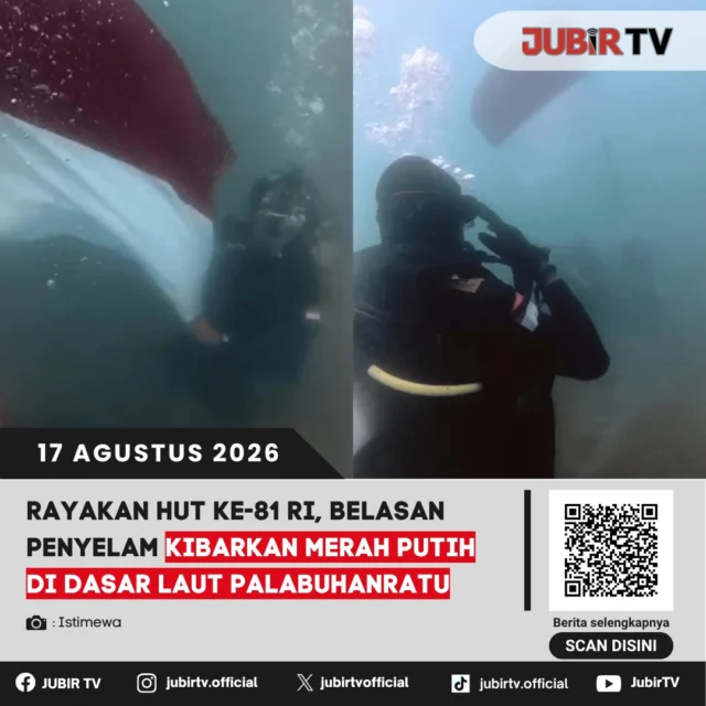 Rayakan HUT ke-81 RI, belasan penyelam kibarkan Merah Putih di dasar laut Palabuhanratu.

Pengibaran dilakukan di kedalaman sekitar 7 meter oleh penyelam dari Komunitas PENYU dan Bandung Scuba Center. Tahun ini, sembilan penyelam terlibat langsung dalam prosesi tersebut. 

Seperti apa aksi unik memperingati kemerdekaan di bawah laut ini?

📌 𝐈𝐧𝐟𝐨 𝐥𝐞𝐧𝐠𝐤𝐚𝐩𝐧𝐲𝐚 𝐜𝐞𝐤 𝐝𝐢 𝐬𝐭𝐨𝐫𝐲 & 𝐬𝐨𝐫𝐨𝐭𝐚𝐧

#jubirtv #jubirtvnewscom #palabuhanratu #sukabumi #hutri81 #17agustus #merahputih #penyelam #bawahlaut #kemerdekaanindonesia #wisatasukabumi
