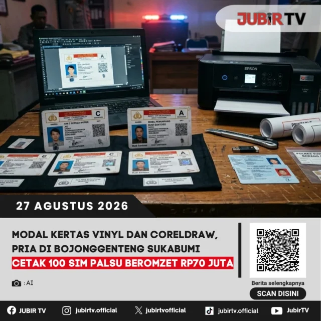 🚨 Modal kertas vinyl dan CorelDRAW, pria di Bojonggenteng Sukabumi cetak 100 SIM palsu dengan omzet Rp70 juta.

Seorang pria diduga menjalankan praktik pembuatan SIM palsu menggunakan peralatan sederhana. Dalam aksinya, ia diduga telah mencetak sekitar 100 SIM palsu dengan omzet mencapai Rp70 juta.

Kasus ini kini ditangani pihak kepolisian.

Bagaimana modus dan kronologi pengungkapan kasusnya?

📌 𝐈𝐧𝐟𝐨 𝐥𝐞𝐧𝐠𝐤𝐚𝐩𝐧𝐲𝐚 𝐜𝐞𝐤 𝐝𝐢 𝐬𝐭𝐨𝐫𝐲 & 𝐬𝐨𝐫𝐨𝐭𝐚𝐧

#jubirtv #jubirtvnewscom #sukabumi #bojonggenteng #simpalsu #kriminal #polisi #coreldraw #kejahatan #beritasukabumi