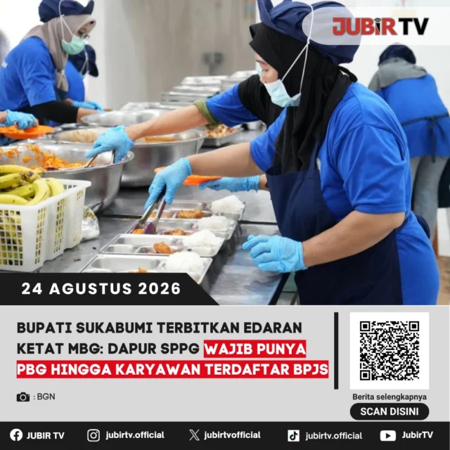 🍱 Bupati Sukabumi terbitkan edaran ketat untuk MBG, dapur SPPG wajib penuhi sejumlah persyaratan.

Melalui surat edaran terbaru, Pemkab Sukabumi menegaskan dapur SPPG penyelenggara Program Makan Bergizi Gratis wajib memiliki PBG serta memastikan para karyawannya terdaftar sebagai peserta BPJS.

Aturan ini diterbitkan untuk memperkuat pengawasan dan memastikan pelaksanaan program berjalan sesuai ketentuan.

Apa saja ketentuan lengkapnya?

📌 𝐈𝐧𝐟𝐨 𝐥𝐞𝐧𝐠𝐤𝐚𝐩𝐧𝐲𝐚 𝐜𝐞𝐤 𝐝𝐢 𝐬𝐭𝐨𝐫𝐲 & 𝐬𝐨𝐫𝐨𝐭𝐚𝐧

#jubirtv #jubirtvnewscom #sukabumi #mbg #makanbergizigratis #sppg #pemkabsukabumi #bpjs #pbg #beritasukabumi