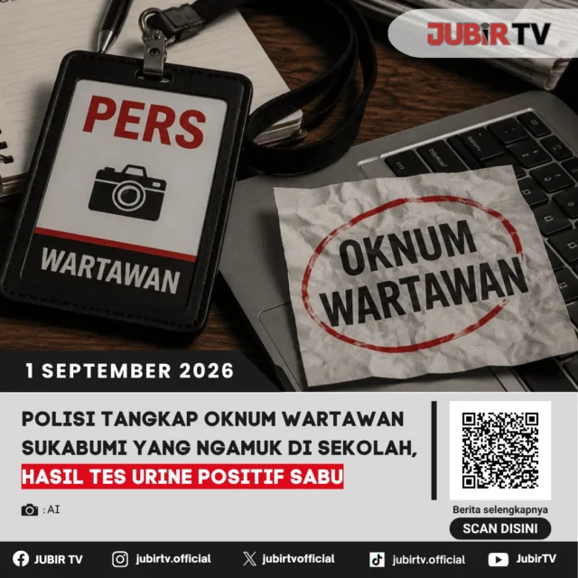 🚨 Polisi tangkap oknum wartawan Sukabumi yang ngamuk di sekolah, hasil tes urine positif sabu.

Oknum wartawan yang sebelumnya viral karena mengamuk di lingkungan sekolah di Sukabumi kini diamankan polisi. Dari hasil pemeriksaan, tes urine yang bersangkutan dinyatakan positif mengandung sabu.

Polisi masih melakukan penanganan dan pemeriksaan lebih lanjut terkait kasus tersebut.

Bagaimana kronologi dan langkah polisi selanjutnya?

📌 𝐈𝐧𝐟𝐨 𝐥𝐞𝐧𝐠𝐤𝐚𝐩𝐧𝐲𝐚 𝐜𝐞𝐤 𝐝𝐢 𝐬𝐭𝐨𝐫𝐲 & 𝐬𝐨𝐫𝐨𝐭𝐚𝐧

#jubirtv #jubirtvnewscom #sukabumi #polressukabumi #wartawan #sabu #narkoba #kriminal #sekolah #beritasukabumi