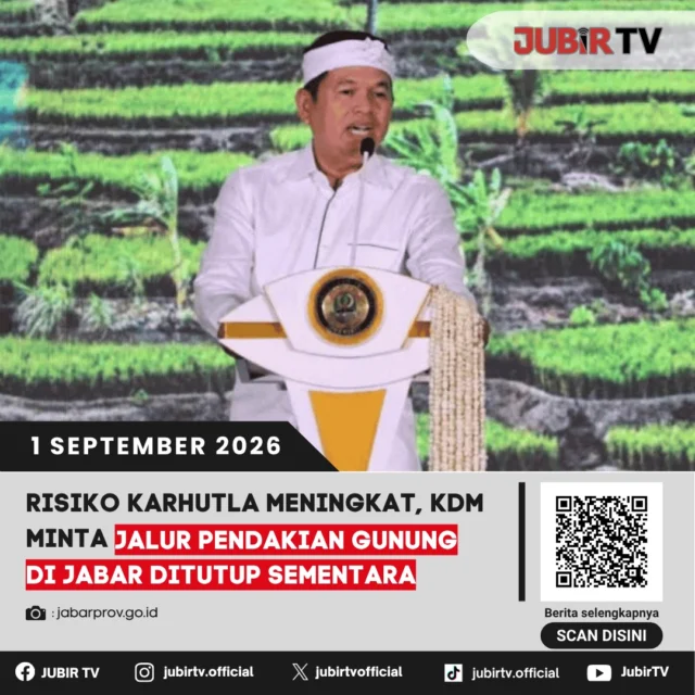 🔥 Risiko karhutla meningkat, KDM minta jalur pendakian gunung di Jabar ditutup sementara.

Gubernur Jawa Barat Dedi Mulyadi meminta aktivitas pendakian dihentikan sementara selama musim kemarau untuk mencegah kebakaran hutan dan lahan. Hingga 31 Agustus 2026, luas area terbakar di Jabar mencapai 228,07 hektare, dengan Kabupaten Sukabumi menjadi yang terluas.

📌 𝐈𝐧𝐟𝐨 𝐥𝐞𝐧𝐠𝐤𝐚𝐩𝐧𝐲𝐚 𝐜𝐞𝐤 𝐝𝐢 𝐬𝐭𝐨𝐫𝐲 & 𝐬𝐨𝐫𝐨𝐭𝐚𝐧

#jubirtv #jubirtvnewscom #karhutla #jabar #sukabumi #kdm #pendakian #gununggede #gunungpangrango #kebakaranhutan #beritasukabumi