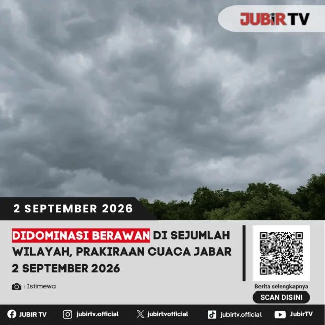 🌤️ Prakiraan Cuaca Jabar 2 September: Didominasi Cerah Berawan

BMKG memprakirakan sebagian besar wilayah Jawa Barat cerah hingga cerah berawan. Namun, Sukabumi, Bogor Raya, Cianjur hingga Priangan berpotensi lebih berawan pada siang hingga malam hari.

📌 𝐈𝐧𝐟𝐨 𝐥𝐞𝐧𝐠𝐤𝐚𝐩𝐧𝐲𝐚 𝐜𝐞𝐤 𝐝𝐢 𝐬𝐭𝐨𝐫𝐲 & 𝐬𝐨𝐫𝐨𝐭𝐚𝐧

#jubirtv #jubirtvnewscom #cuacajabar #prakiraancuaca #bmkg #sukabumi #bogor #cianjur #jabar #infocuaca