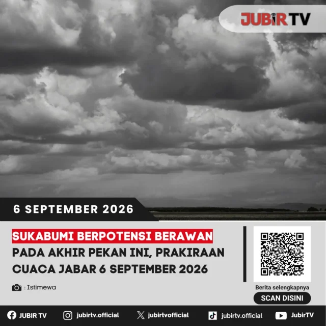 🌥️ Sukabumi Berpotensi Berawan Akhir Pekan Ini, Cek Prakiraan Cuaca Jabar 6 September

BMKG memprakirakan sejumlah wilayah Jabar, termasuk Kabupaten dan Kota Sukabumi, didominasi cerah berawan hingga berawan. Tutupan awan berpotensi meningkat pada siang, sore, hingga malam hari.

Tidak ada peringatan dini cuaca ekstrem untuk Jabar dalam pembaruan tersebut. Warga tetap diimbau memantau informasi cuaca terbaru, terutama saat beraktivitas di wilayah pegunungan dan selatan Jabar.

📌 𝐈𝐧𝐟𝐨 𝐥𝐞𝐧𝐠𝐤𝐚𝐩𝐧𝐲𝐚 𝐜𝐞𝐤 𝐝𝐢 𝐬𝐭𝐨𝐫𝐲 & 𝐬𝐨𝐫𝐨𝐭𝐚𝐧

#jubirtv #jubirtvnewscom #sukabumi #cuacasukabumi #cuacajabar #prakiraancuaca #bmkg #infocuaca #jabar #beritasukabumi