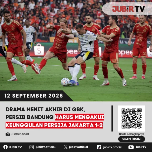 ⚽ Drama Menit Akhir! Persib Tumbang 1-2 dari Persija di GBK

Persib sempat bangkit setelah Balsa Sekulic menyamakan skor pada menit ke-81. Namun, kemenangan yang sudah di depan mata buyar setelah Ivan Mamut mencetak gol pada menit 90+5.

Persib pun harus pulang dari GBK tanpa poin.

Bagaimana jalannya pertandingan dan momen penentu kemenangan Persija?

📌 𝐈𝐧𝐟𝐨 𝐥𝐞𝐧𝐠𝐤𝐚𝐩𝐧𝐲𝐚 𝐜𝐞𝐤 𝐝𝐢 𝐬𝐭𝐨𝐫𝐲 & 𝐬𝐨𝐫𝐨𝐭𝐚𝐧

#jubirtv #jubirtvnewscom #persib #persija #persibbandung #persijavsPersib #superleague #balsasekulic #ivamamut #sepakbolaindonesia