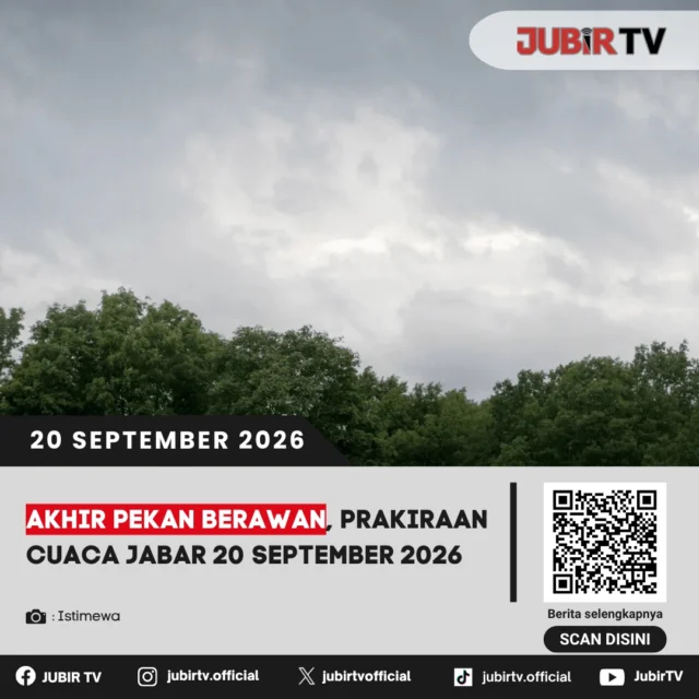 🌥️ Akhir Pekan Didominasi Berawan, Ini Prakiraan Cuaca Jabar 20 September 2026

Sejumlah wilayah Jawa Barat diprakirakan berawan hingga cerah berawan pada akhir pekan. Beberapa daerah tetap berpotensi mengalami hujan lokal, sehingga masyarakat diimbau memantau kondisi cuaca sebelum beraktivitas.

Bagaimana prakiraan cuaca lengkapnya?

📌 𝐈𝐧𝐟𝐨 𝐥𝐞𝐧𝐠𝐤𝐚𝐩𝐧𝐲𝐚 𝐜𝐞𝐤 𝐝𝐢 𝐬𝐭𝐨𝐫𝐲 & 𝐬𝐨𝐫𝐨𝐭𝐚𝐧

#jubirtv #jubirtvnewscom #prakiraancuaca #cuacajabar #bmkg #sukabumi #cuacasukabumi #infocuaca #jabar