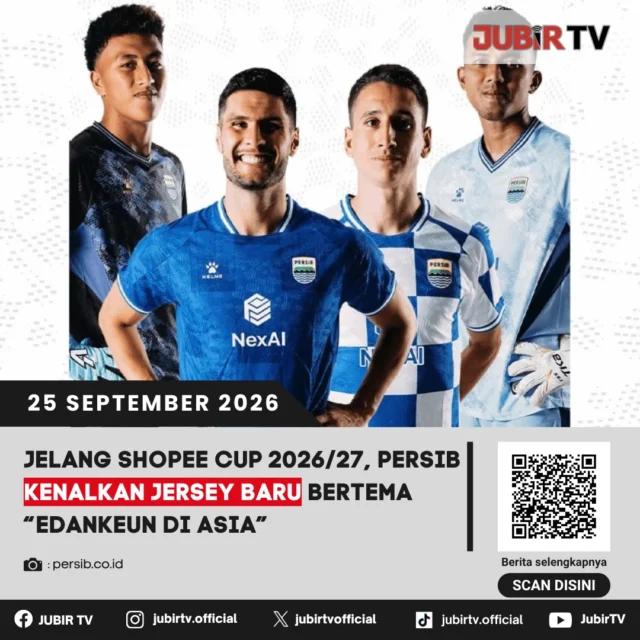 ⚽ Jelang Shopee Cup, Persib Kenalkan Jersey Baru Bertema “Edankeun di Asia”

Persib Bandung resmi memperkenalkan jersey khusus untuk menghadapi ASEAN Club Championship Shopee Cup 2026/2027. Mengusung tema “Edankeun di Asia”, jersey ini membawa identitas Bandung dan semangat dukungan Bobotoh ke panggung Asia Tenggara.

Tersedia desain kandang dan tandang dengan makna berbeda, mulai dari pola gelombang suara hingga motif kotak yang menggambarkan kebersamaan.

Seperti apa tampilan dan makna jersey baru Persib?

📌 𝐈𝐧𝐟𝐨 𝐥𝐞𝐧𝐠𝐤𝐚𝐩𝐧𝐲𝐚 𝐜𝐞𝐤 𝐝𝐢 𝐬𝐭𝐨𝐫𝐲 & 𝐬𝐨𝐫𝐨𝐭𝐚𝐧

#jubirtv #jubirtvnewscom #persib #persibbandung #shopeecup #aseanclubchampionship #edankeundiAsia #bobotoh #jerseypersib #sepakbola