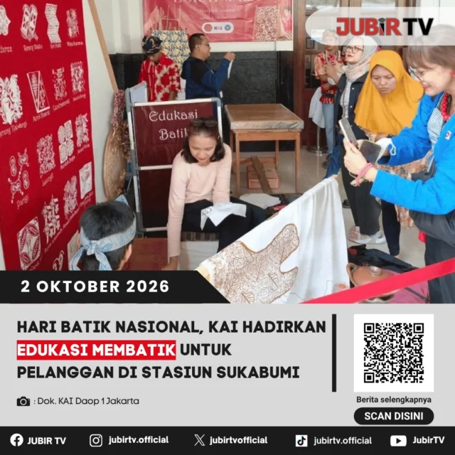 🎨 Hari Batik Nasional, Penumpang di Stasiun Sukabumi Diajak Coba Membatik

Memperingati Hari Batik Nasional, KAI menghadirkan edukasi membatik di Stasiun Sukabumi. Penumpang dan masyarakat bisa melihat langsung proses membatik hingga mencoba membuatnya.

Kegiatan juga dimeriahkan penampilan angklung dari Dishub Kota Sukabumi.

Seperti apa keseruan membatik di stasiun?

📌 𝐈𝐧𝐟𝐨 𝐥𝐞𝐧𝐠𝐤𝐚𝐩𝐧𝐲𝐚 𝐜𝐞𝐤 𝐝𝐢 𝐬𝐭𝐨𝐫𝐲 & 𝐬𝐨𝐫𝐨𝐭𝐚𝐧

#jubirtv #jubirtvnewscom #haribatiknasional #batik #sukabumi #stasiunsukabumi #kai #keretaapi #budayaindonesia