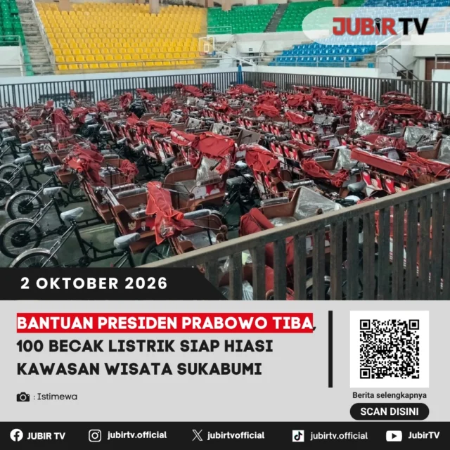 🛺 Bantuan Presiden Prabowo Tiba di Sukabumi, 100 Becak Listrik Siap Disalurkan
Sebanyak 100 unit becak listrik bantuan Presiden Prabowo Subianto telah tersedia di Kabupaten Sukabumi. Kendaraan ini rencananya akan disalurkan ke sejumlah wilayah, terutama kawasan wisata seperti Palabuhanratu, Cisolok, Cisaat, dan Sukaraja.
Pemkab Sukabumi kini tinggal menunggu arahan terkait waktu dan teknis pembagian kepada penerima.
Kapan becak listrik ini mulai digunakan?

📌 𝐈𝐧𝐟𝐨 𝐥𝐞𝐧𝐠𝐤𝐚𝐩𝐧𝐲𝐚 𝐜𝐞𝐤 𝐝𝐢 𝐬𝐭𝐨𝐫𝐲 & 𝐬𝐨𝐫𝐨𝐭𝐚𝐧

#jubirtv #jubirtvnewscom #becaklistrik #sukabumi #palabuhanratu #cisolok #wisatasukabumi #prabowo #transportasi