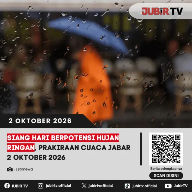 🌦️ Siang Hari Berpotensi Hujan Ringan, Ini Prakiraan Cuaca Jabar 2 Oktober 2026

Sejumlah wilayah Jawa Barat berpotensi mengalami hujan pada siang hari, sementara pagi hari didominasi cuaca berawan. Kota Sukabumi juga berpotensi diguyur hujan.

Wilayah mana saja yang berpotensi hujan?

📌 𝐈𝐧𝐟𝐨 𝐥𝐞𝐧𝐠𝐤𝐚𝐩𝐧𝐲𝐚 𝐜𝐞𝐤 𝐝𝐢 𝐬𝐭𝐨𝐫𝐲 & 𝐬𝐨𝐫𝐨𝐭𝐚𝐧

#jubirtv #jubirtvnewscom #prakiraancuaca #cuacajabar #sukabumi #bmkg #infocuaca #hujan #jawabarat