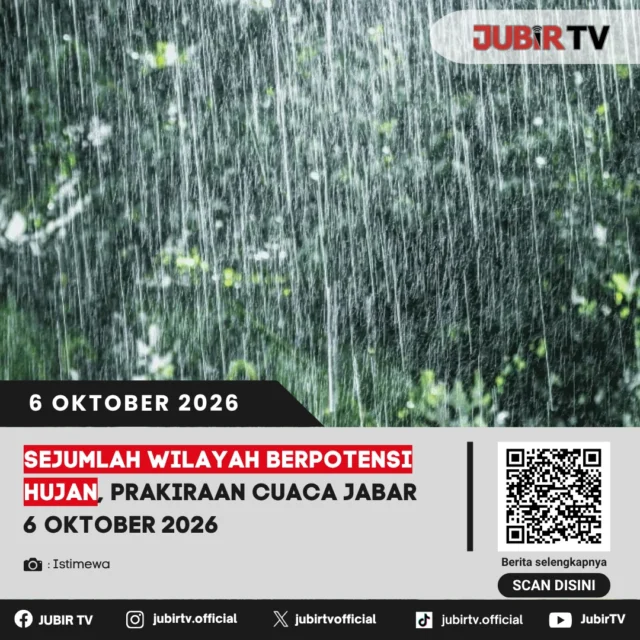 🌧️ Sejumlah Wilayah Jabar Berpotensi Hujan, Ini Prakiraan Cuaca 6 Oktober 2026

Sejumlah wilayah Jawa Barat berpotensi diguyur hujan pada Selasa (6/10), termasuk Kabupaten dan Kota Sukabumi. Hujan sedang hingga lebat juga berpotensi terjadi di sejumlah wilayah pada siang hingga sore hari.

Masyarakat diimbau tetap waspada terhadap potensi petir dan angin kencang saat beraktivitas.

Bagaimana prakiraan cuaca lengkapnya?

📌 𝐈𝐧𝐟𝐨 𝐥𝐞𝐧𝐠𝐤𝐚𝐩𝐧𝐲𝐚 𝐜𝐞𝐤 𝐝𝐢 𝐬𝐭𝐨𝐫𝐲 & 𝐬𝐨𝐫𝐨𝐭𝐚𝐧

#jubirtv #jubirtvnewscom #prakiraancuaca #cuacajabar #bmkg #sukabumi #hujan #infocuaca