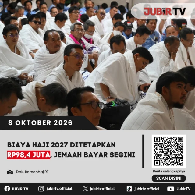 Kabar penting buat warganet yang punya rencana atau keluarga yang mau berangkat ke Tanah Suci! 🕋✈️

Pemerintah baru aja menetapkan total Biaya Penyelenggaraan Ibadah Haji (BPIH) untuk tahun 2027 sebesar Rp98,4 Juta per jemaah.

Eits, tapi tenang dulu! Nggak semuanya harus dibayar lunas sama jemaah, kok. Ada skema pembagian antara Bipih (biaya yang dibayar langsung oleh jemaah) dan Nilai Manfaat (subsidy dari BPKH).

Terus, berapa nominal pasti yang harus disetor dari kantong jemaah?

📌 𝐈𝐧𝐟𝐨 𝐥𝐞𝐧𝐠𝐤𝐚𝐩𝐧𝐲𝐚 𝐜𝐞𝐤 𝐝𝐢 𝐬𝐭𝐨𝐫𝐲 & 𝐬𝐨𝐫𝐨𝐭𝐚𝐧

#jubirtv #jubirtvnewscom #biayahaji2027 #haji2027 #kemenag #infoperhajian #ongkoshaji #beritanasional #calonjemaahhaji #beritahaji #infoterbaru