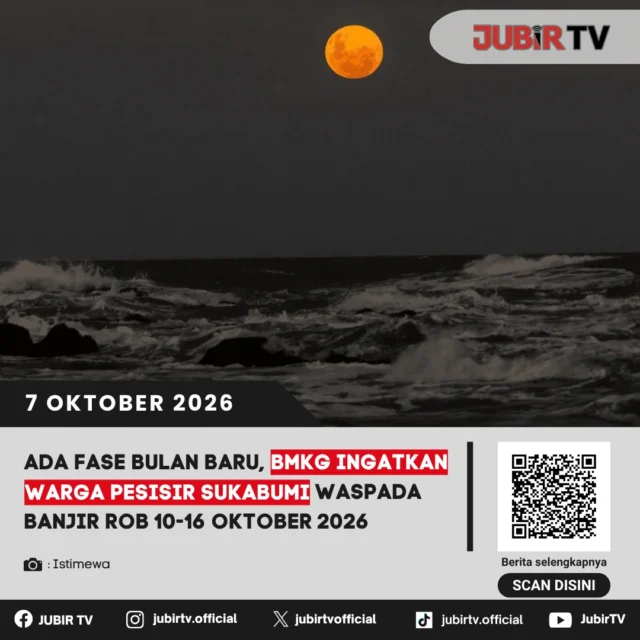 🌊 Fase Bulan Baru, Pesisir Sukabumi Diminta Waspada Banjir Rob 10–16 Oktober

BMKG mengingatkan masyarakat di pesisir Sukabumi untuk mewaspadai potensi banjir rob pada 10–16 Oktober 2026. Fenomena fase bulan baru dapat meningkatkan ketinggian air laut maksimum.

Warga pesisir diimbau memperhatikan informasi cuaca dan kondisi laut sebelum beraktivitas.

Wilayah mana saja yang berpotensi terdampak?

📌 𝐈𝐧𝐟𝐨 𝐥𝐞𝐧𝐠𝐤𝐚𝐩𝐧𝐲𝐚 𝐜𝐞𝐤 𝐝𝐢 𝐬𝐭𝐨𝐫𝐲 & 𝐬𝐨𝐫𝐨𝐭𝐚𝐧

#jubirtv #jubirtvnewscom #sukabumi #banjirrob #bmkg #pesisirsukabumi #bulanbaru #gelombangtinggi #cuacasukabumi