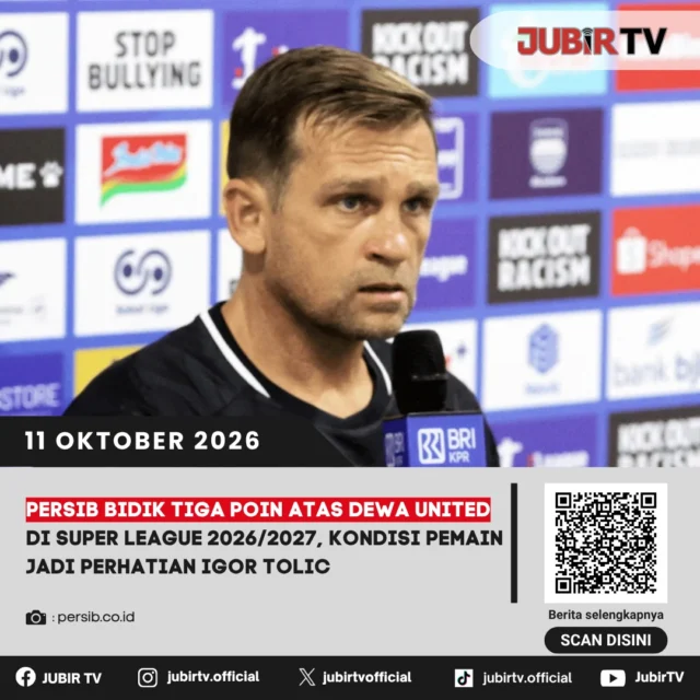 ⚽ Persib Bidik 3 Poin atas Dewa United, Kondisi Pemain Jadi Sorotan

Persib Bandung menjamu Dewa United pada pekan keempat Super League 2026/2027 di Stadion Si Jalak Harupat, Minggu (11/10) malam. Pelatih Igor Tolic harus mengatur kebugaran skuad di tengah jadwal padat dan pemulihan sejumlah pemain.

Di sisi lain, Dewa United siap memanfaatkan waktu persiapan yang lebih panjang. Mampukah Maung Bandung mengamankan kemenangan di hadapan Bobotoh?

📌 𝐈𝐧𝐟𝐨 𝐥𝐞𝐧𝐠𝐤𝐚𝐩𝐧𝐲𝐚 𝐜𝐞𝐤 𝐝𝐢 𝐬𝐭𝐨𝐫𝐲 & 𝐬𝐨𝐫𝐨𝐭𝐚𝐧

#jubirtv #jubirtvnewscom #persib #persibbandung #dewaunited #superleague #igortolic #bobotoh #sepakbolaindonesia