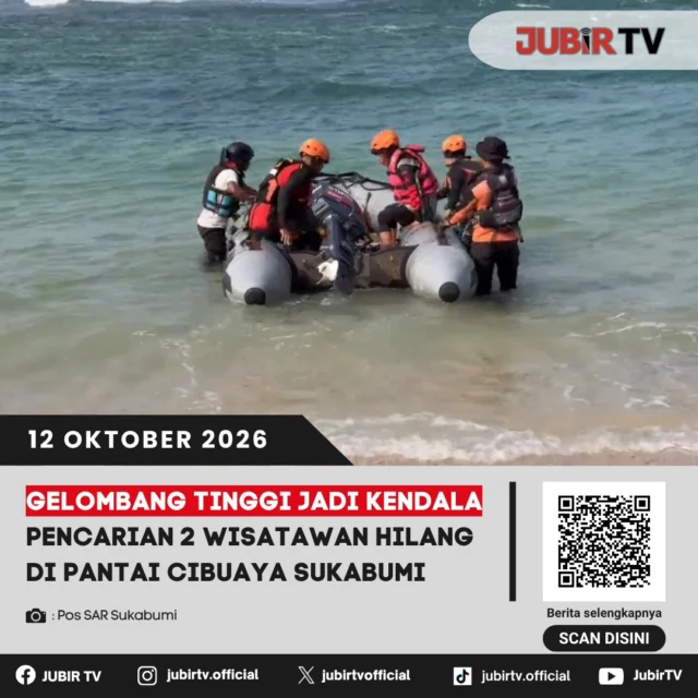 🌊 Gelombang 2–3 Meter Hambat Pencarian Dua Wisatawan Hilang di Pantai Cibuaya Sukabumi

Tim SAR gabungan melanjutkan pencarian Muhamad Zubair (18) dan Zaki (17) yang terseret ombak di Pantai Cibuaya, Ciracap, Sukabumi. Memasuki hari kedua, pencarian dilakukan melalui jalur laut, darat, hingga udara menggunakan drone.

Namun, gelombang setinggi 2–3 meter dan angin kencang menjadi kendala bagi petugas. Hingga laporan Senin (12/10), kedua korban masih belum ditemukan.

Bagaimana upaya pencarian terus dilakukan?

📌 𝐈𝐧𝐟𝐨 𝐥𝐞𝐧𝐠𝐤𝐚𝐩𝐧𝐲𝐚 𝐜𝐞𝐤 𝐝𝐢 𝐬𝐭𝐨𝐫𝐲 & 𝐬𝐨𝐫𝐨𝐭𝐚𝐧

#jubirtv #jubirtvnewscom #pantaicibuaya #ciracap #sukabumi #s ar #basarnas #wisatawanhilang #infobencana