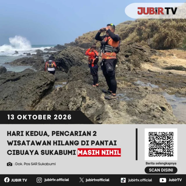 🌊 Hari Kedua Pencarian Masih Nihil, Dua Wisatawan Hilang di Pantai Cibuaya Sukabumi

Tim SAR gabungan belum menemukan Muhamad Zubair (18) dan Zaki (17) yang terseret ombak di Pantai Cibuaya, Ciracap, Sukabumi. Pencarian pada Senin (12/10) dilakukan melalui jalur laut, darat, hingga udara menggunakan drone.

Petugas menyisir perairan hingga 3 mil laut dan area daratan hingga radius 5 kilometer. Operasi pencarian dijadwalkan berlanjut pada Selasa (13/10), memasuki hari ketiga.

Bagaimana perkembangan pencarian kedua korban? 

📌 𝐈𝐧𝐟𝐨 𝐥𝐞𝐧𝐠𝐤𝐚𝐩𝐧𝐲𝐚 𝐜𝐞𝐤 𝐝𝐢 𝐬𝐭𝐨𝐫𝐲 & 𝐬𝐨𝐫𝐨𝐭𝐚𝐧

#jubirtv #jubirtvnewscom #pantaicibuaya #ciracap #sukabumi #sar #basarnas #wisatawanhilang #infobencana