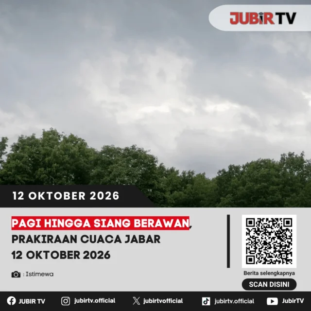 🌥️ Pagi hingga Siang Berawan, Ini Prakiraan Cuaca Jawa Barat 12 Oktober 2026

Cuaca di sejumlah wilayah Jawa Barat diprakirakan berawan pada pagi hingga siang hari. Meski begitu, potensi hujan lokal tetap perlu diwaspadai, termasuk di wilayah Sukabumi.

Masyarakat diimbau memantau perkembangan cuaca sebelum beraktivitas, terutama untuk mengantisipasi perubahan kondisi pada siang hingga sore hari.

Bagaimana prakiraan cuaca lengkapnya?

📌 𝐈𝐧𝐟𝐨 𝐥𝐞𝐧𝐠𝐤𝐚𝐩𝐧𝐲𝐚 𝐜𝐞𝐤 𝐝𝐢 𝐬𝐭𝐨𝐫𝐲 & 𝐬𝐨𝐫𝐨𝐭𝐚𝐧

#jubirtv #jubirtvnewscom #prakiraancuaca #cuacajabar #bmkg #sukabumi #jawabarat #infocuaca
